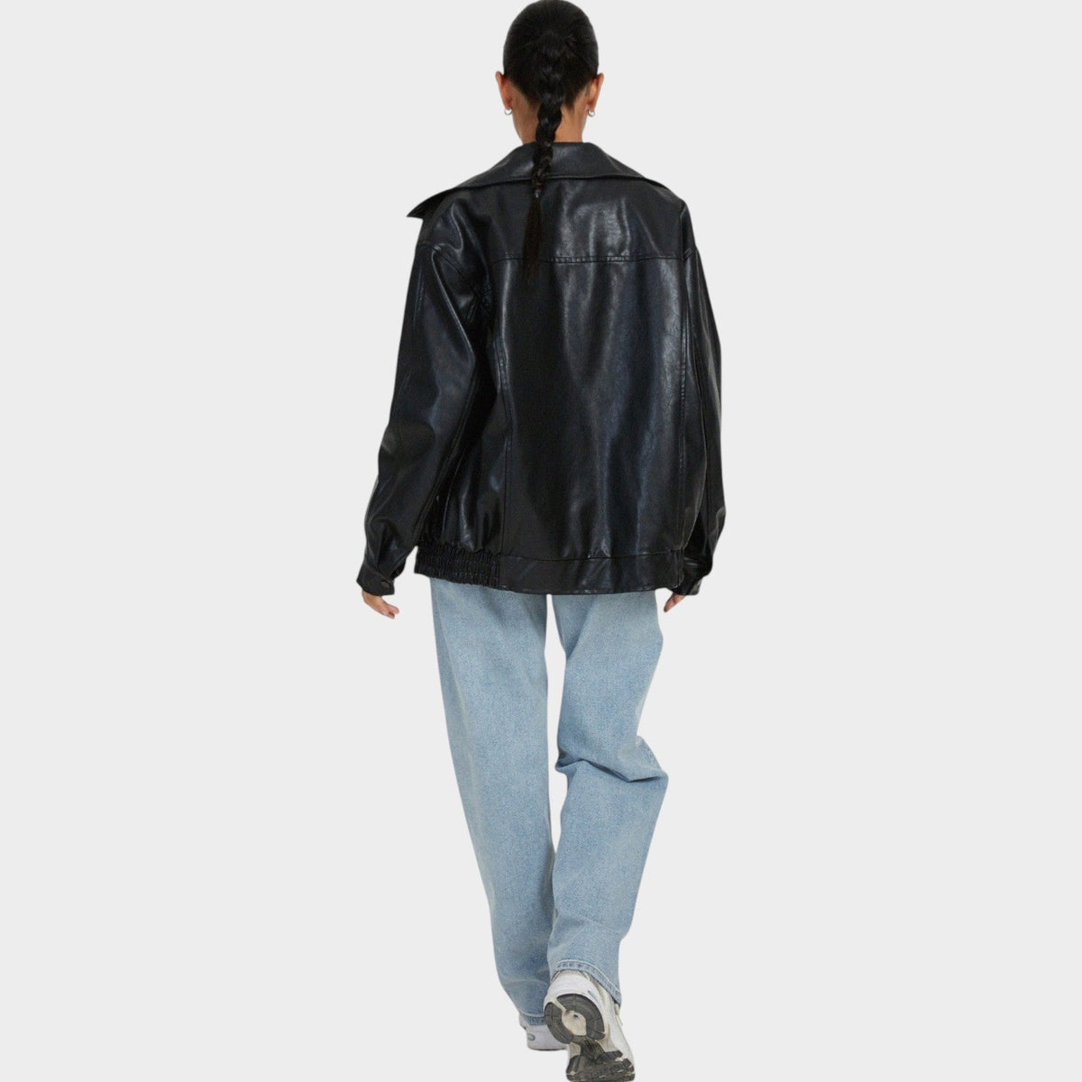 Miriam | Women Oversized Faux Leather Zip Up Bomber Jacket