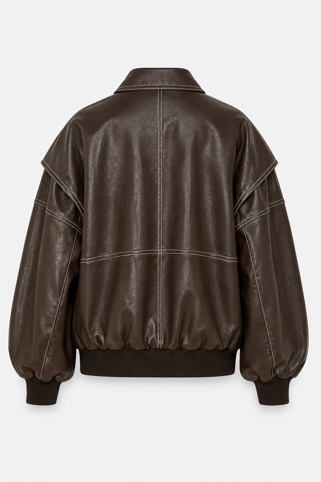 Women's Oversized Bomber Jacket – Contrast Stitch Zip-Up Collared Jacket