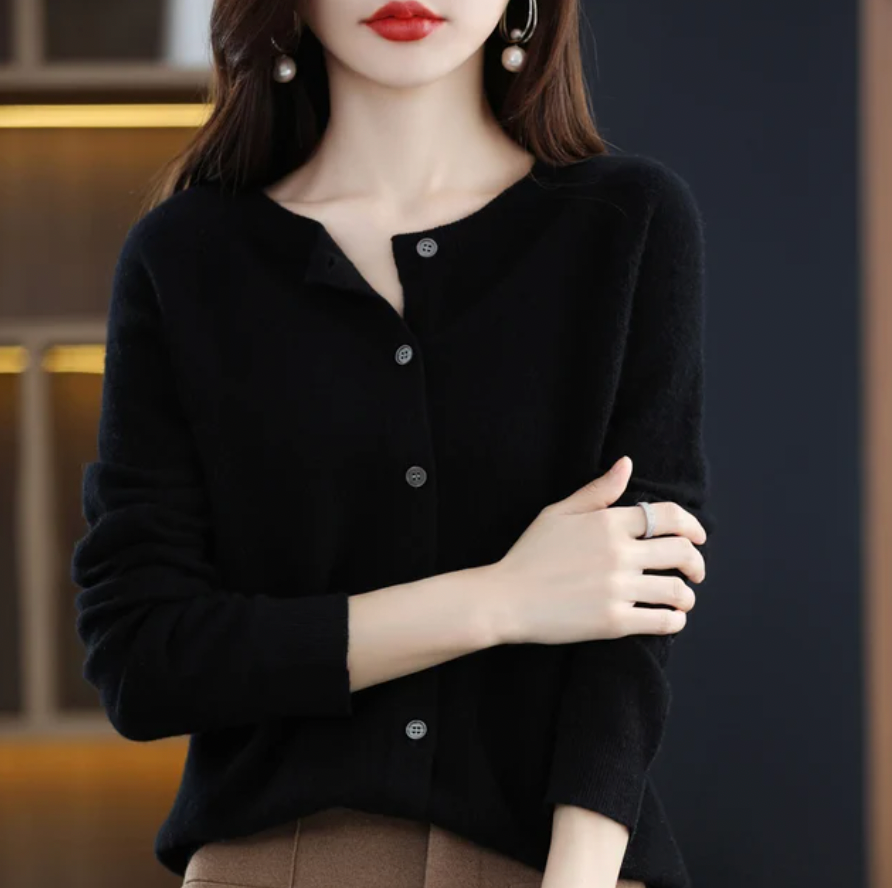 Women's Crewneck Button-Up Cardigan – Classic Soft Knit Sweater