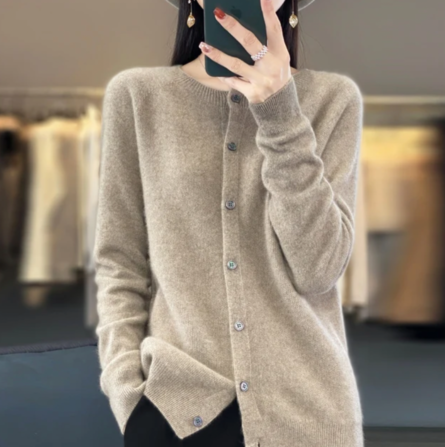 Women's Crewneck Button-Up Cardigan – Classic Soft Knit Sweater