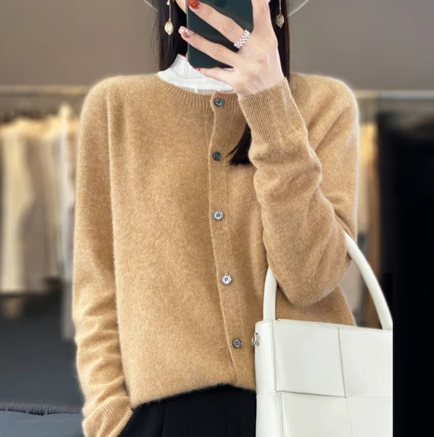 Women's Crewneck Button-Up Cardigan – Classic Soft Knit Sweater