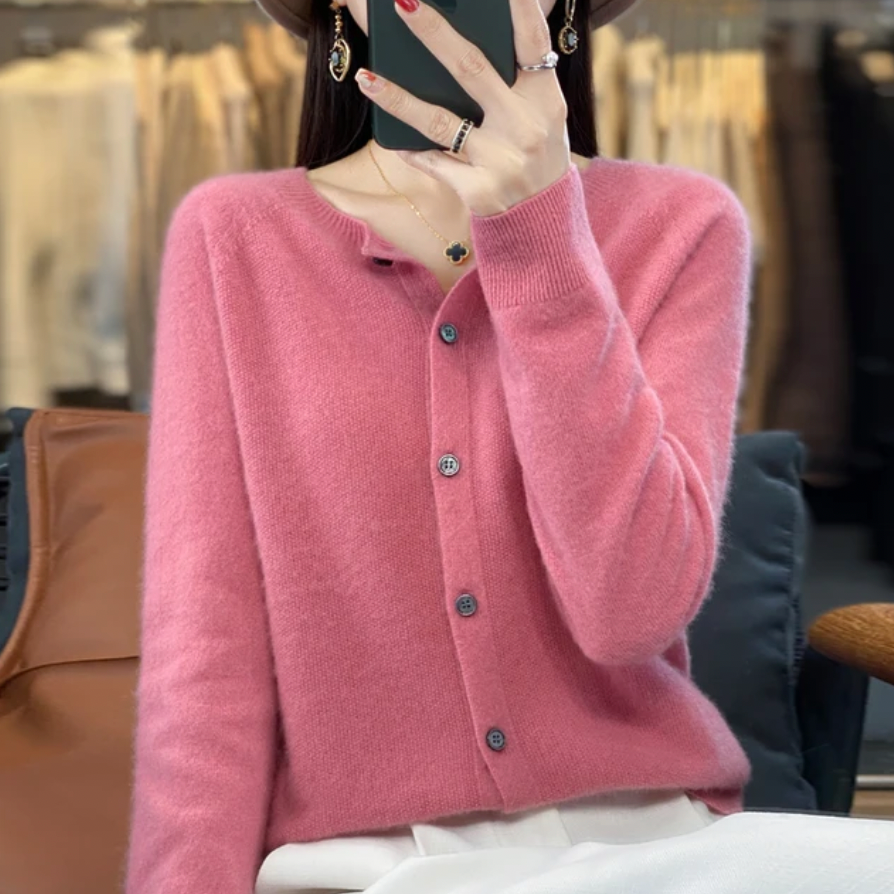 Women's Crewneck Button-Up Cardigan – Classic Soft Knit Sweater