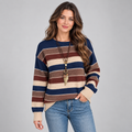 Women's Striped Crewneck Sweater – Loose Fit Knit Pullover