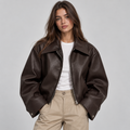 Women's Faux Leather Biker Jacket – Lapel Collar Lined Moto Jacket