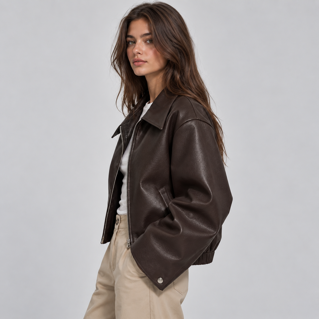 Women's Faux Leather Biker Jacket – Lapel Collar Lined Moto Jacket