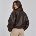 Women's Faux Leather Biker Jacket – Lapel Collar Lined Moto Jacket