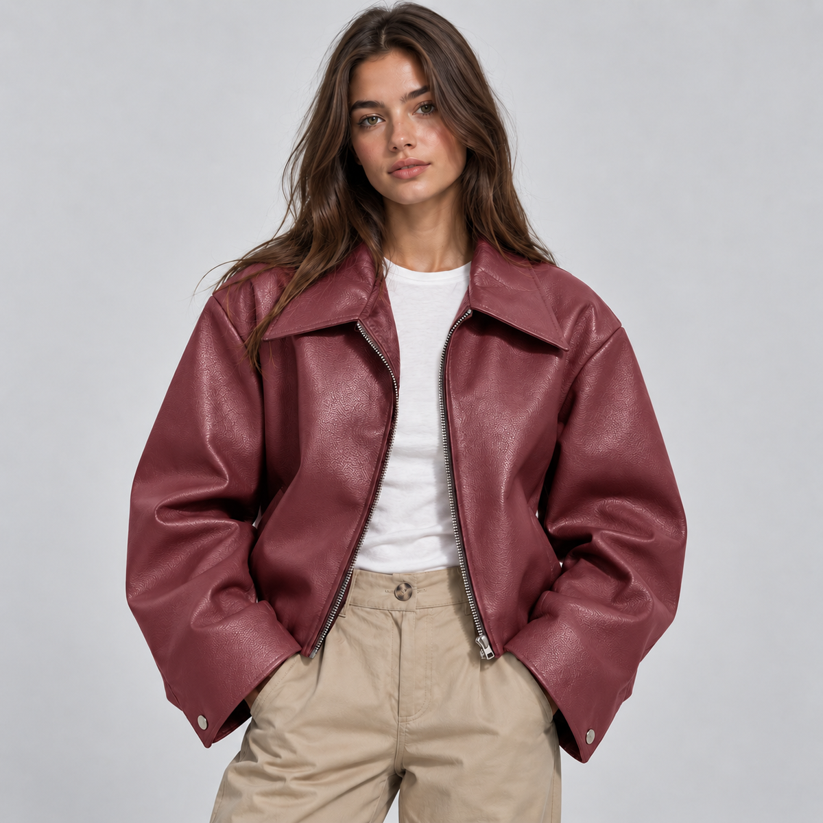 Women's Faux Leather Biker Jacket – Lapel Collar Lined Moto Jacket