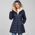 Women's Hooded Padded Coat – Fleece Lined Mid-Length Zip-Up Winter Coat
