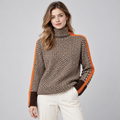 Women's Striped High Neck Sweater – Relaxed Fit Knit Pullover