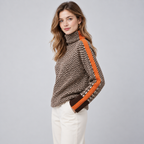 Women's Striped High Neck Sweater – Relaxed Fit Knit Pullover