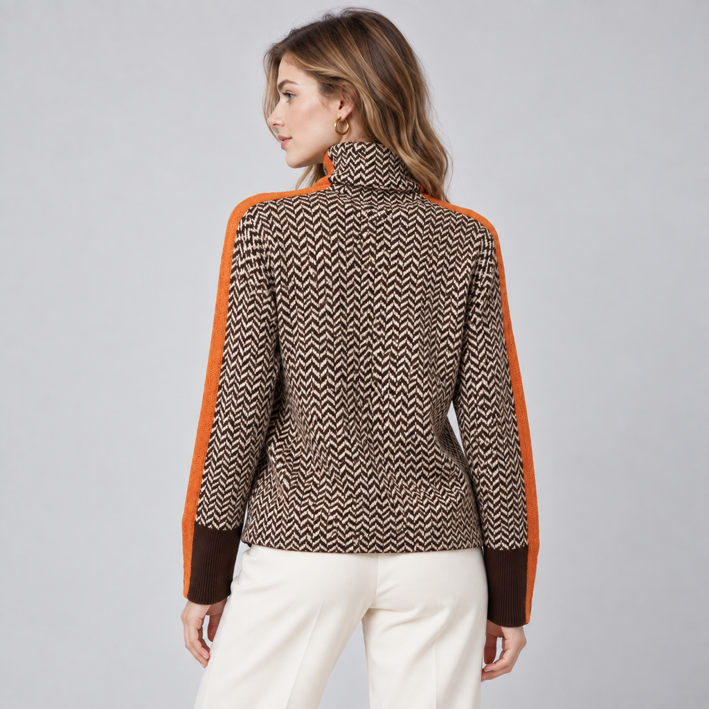 Women's Striped High Neck Sweater – Relaxed Fit Knit Pullover
