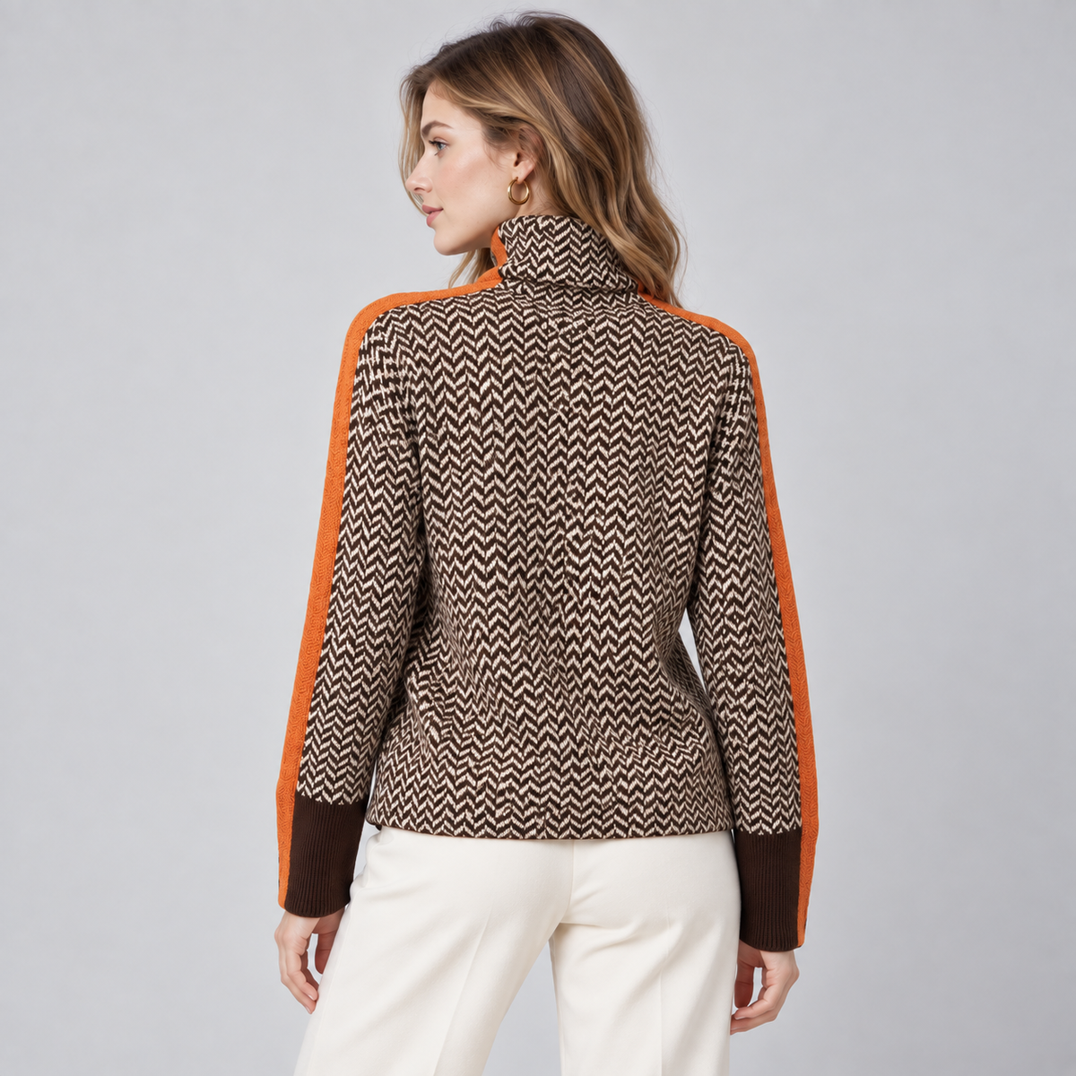 Women's Striped High Neck Sweater – Relaxed Fit Knit Pullover