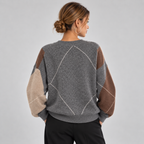 Women's Argyle V-Neck Sweater – Loose Fit Long Sleeve Knit Pullover