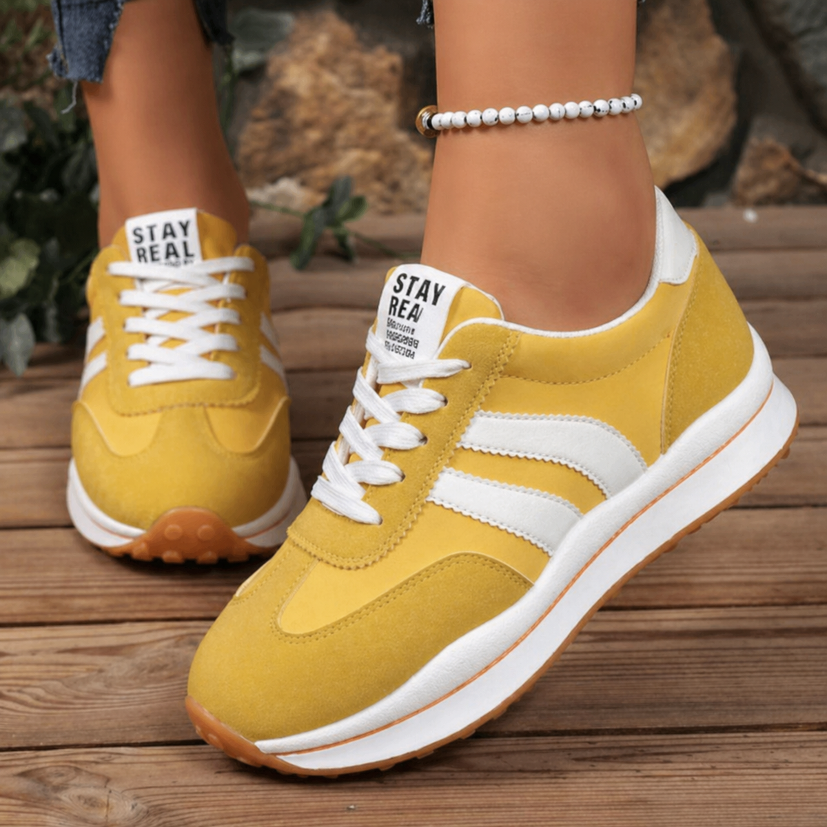 Women's Retro Platform Sneakers – Chunky Gum Sole Lace-Up Trainers