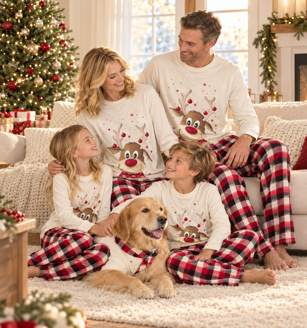 Irene | Matching Family Reindeer Christmas Pajamas with Plaid Pants