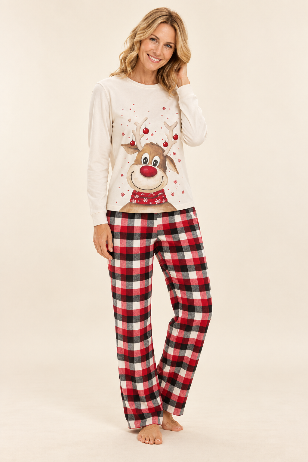 Irene | Matching Family Reindeer Christmas Pajamas with Plaid Pants