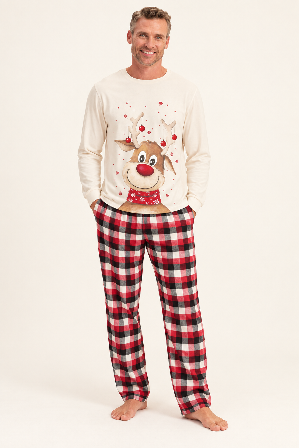 Irene | Matching Family Reindeer Christmas Pajamas with Plaid Pants