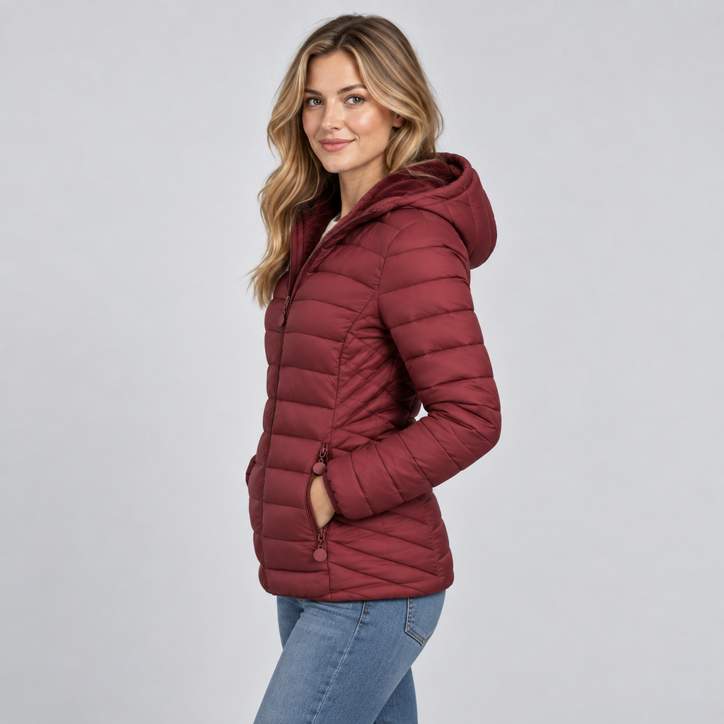 Women's Lightweight Hooded Padded Jacket – Lined Everyday Commuter Coat