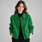 Women's Tweed Blazer with Peter Pan Collar – Pearl Button Raglan Sleeve Jacket