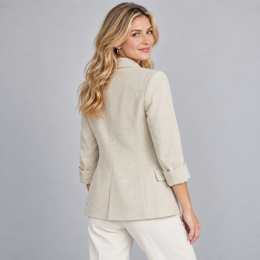 Women's Lightweight Three-Quarter Sleeve Blazer – Relaxed Button-Front Jacket