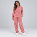 Women's Fleece Pajama Set – Cable Texture Long Sleeve Top and Pants