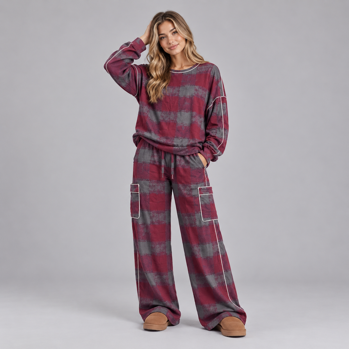 Women's Striped Sweatshirt and Wide-Leg Pants Set – Oversized Two-Piece Lounge Set