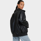 Miriam | Women Oversized Faux Leather Zip Up Bomber Jacket