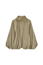 Women's Ruched Bomber Jacket – Draped Zip-Up Jacket with Shirt Collar