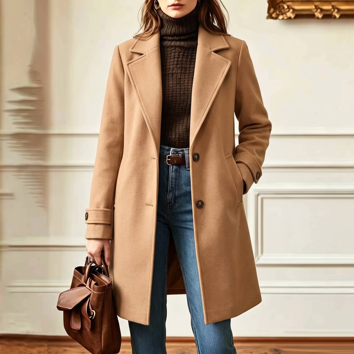 Women's Retro Plaid Coat – Windowpane Check Lapel Collar Winter Coat