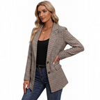 Women's Plaid Blazer – Houndstooth Business Casual Jacket for Fall
