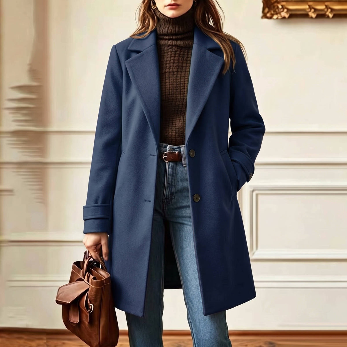 Women's Retro Plaid Coat – Windowpane Check Lapel Collar Winter Coat