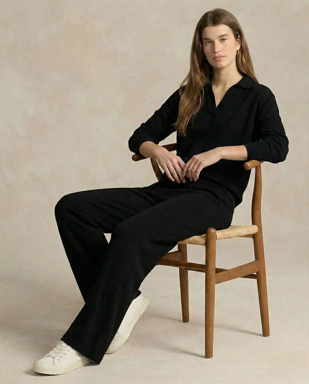 Adeline | Women Polo Collar Knit Sweater and Harem Pants Two Piece Set