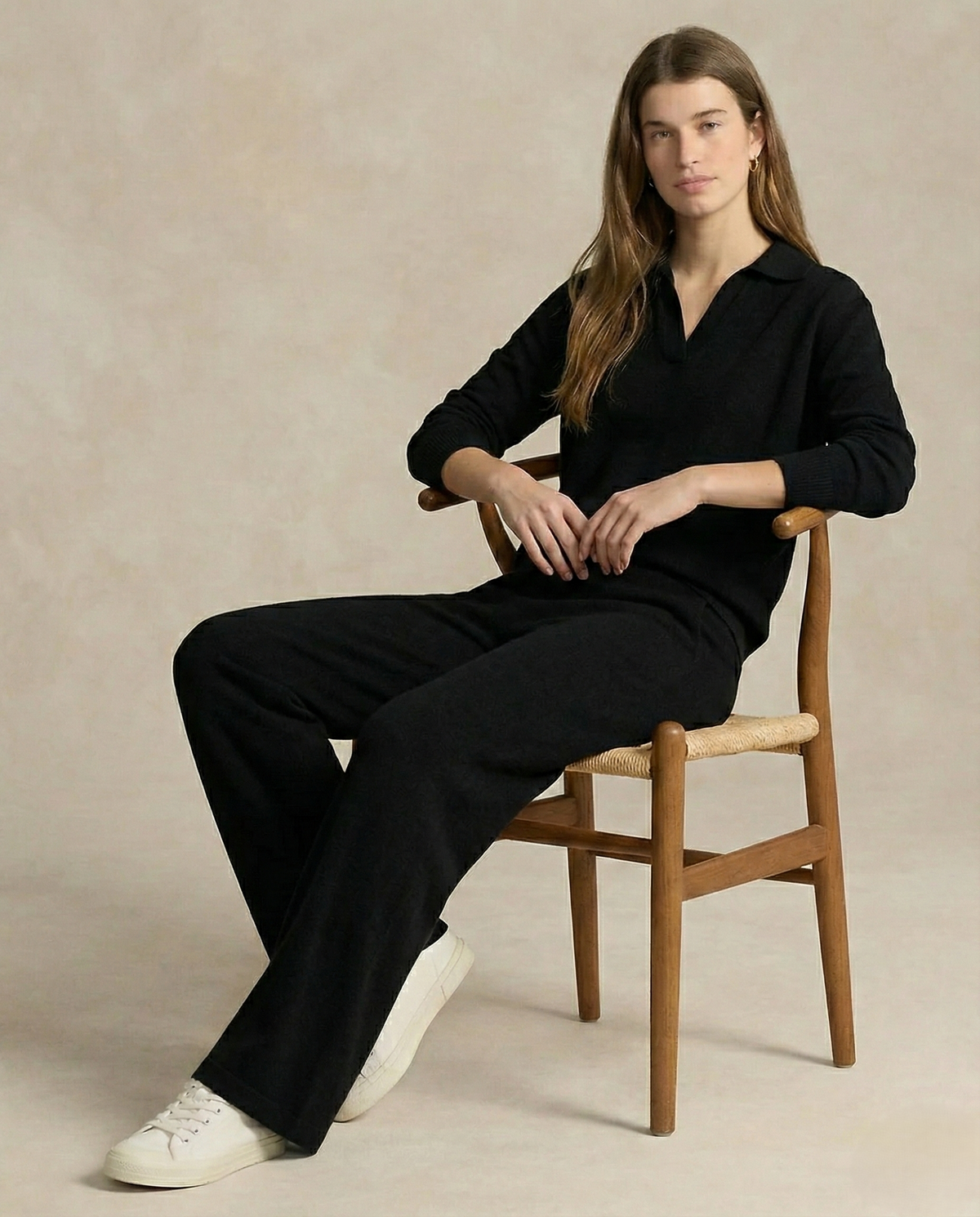Adeline | Women Polo Collar Knit Sweater and Harem Pants Two Piece Set