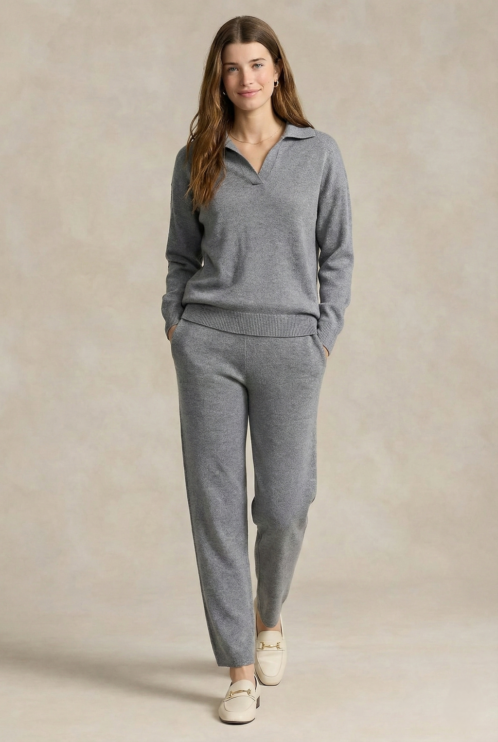 Adeline | Women Polo Collar Knit Sweater and Harem Pants Two Piece Set