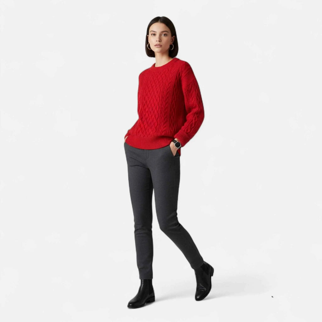 Women's Textured Knit Crewneck Sweater – Long Sleeve Pullover