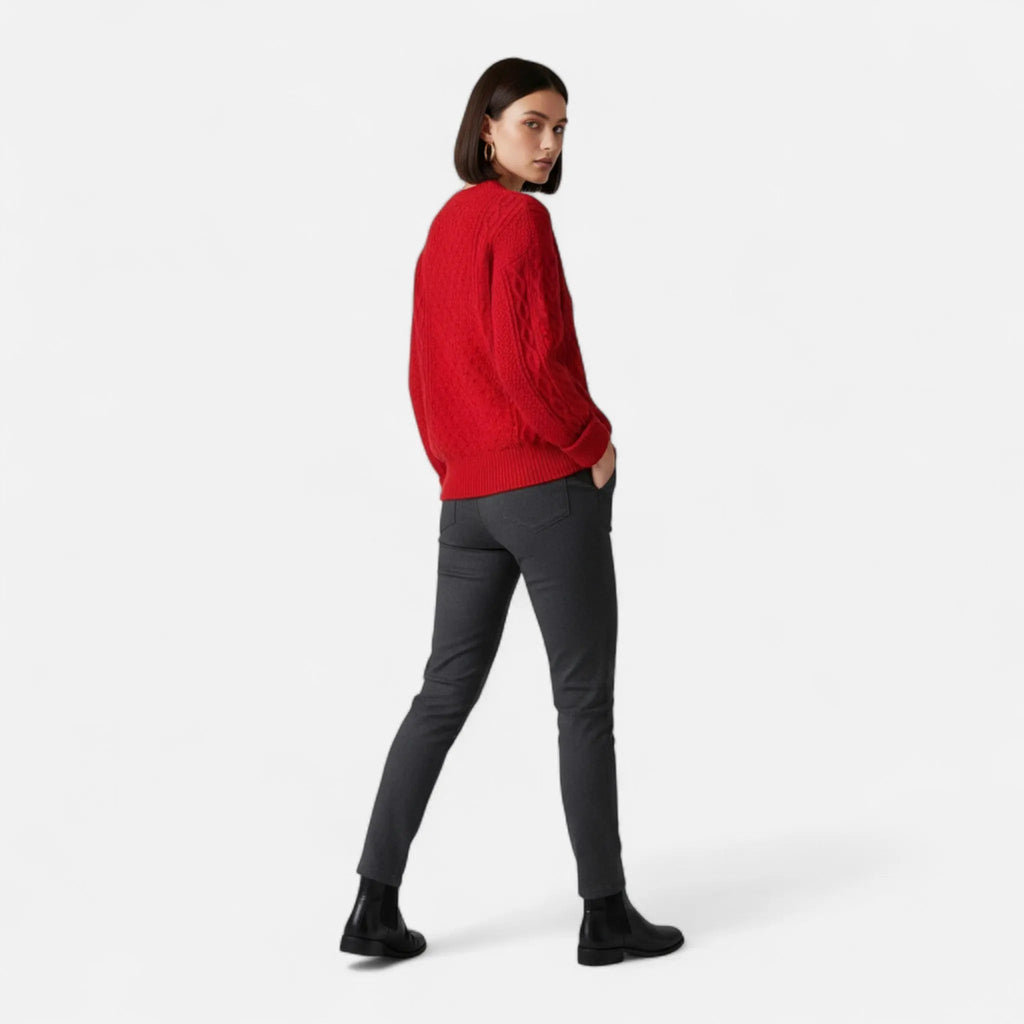 Women's Textured Knit Crewneck Sweater – Long Sleeve Pullover