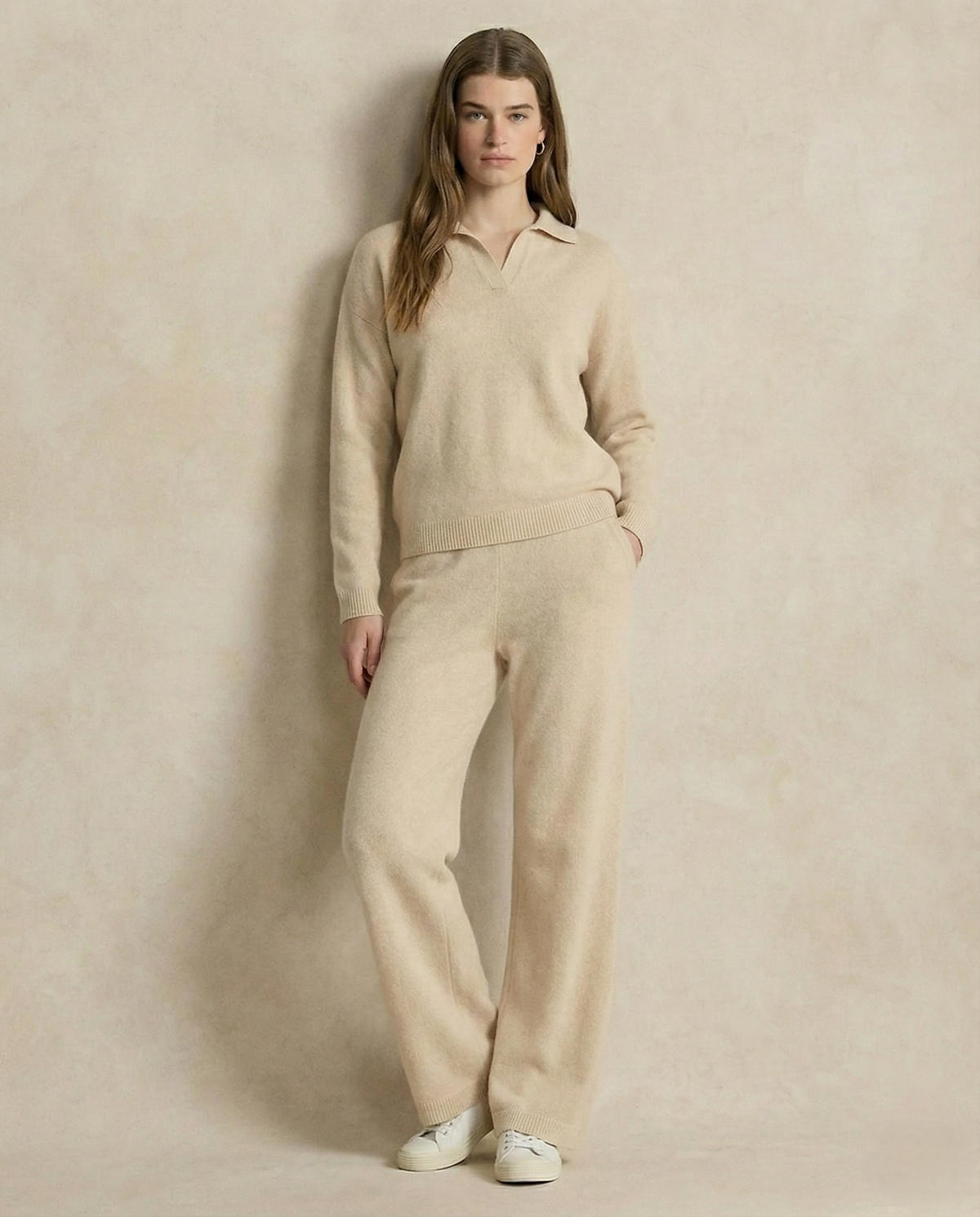 Adeline | Women Polo Collar Knit Sweater and Harem Pants Two Piece Set