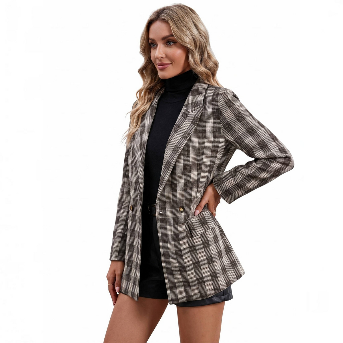 Women's Plaid Blazer – Houndstooth Business Casual Jacket for Fall