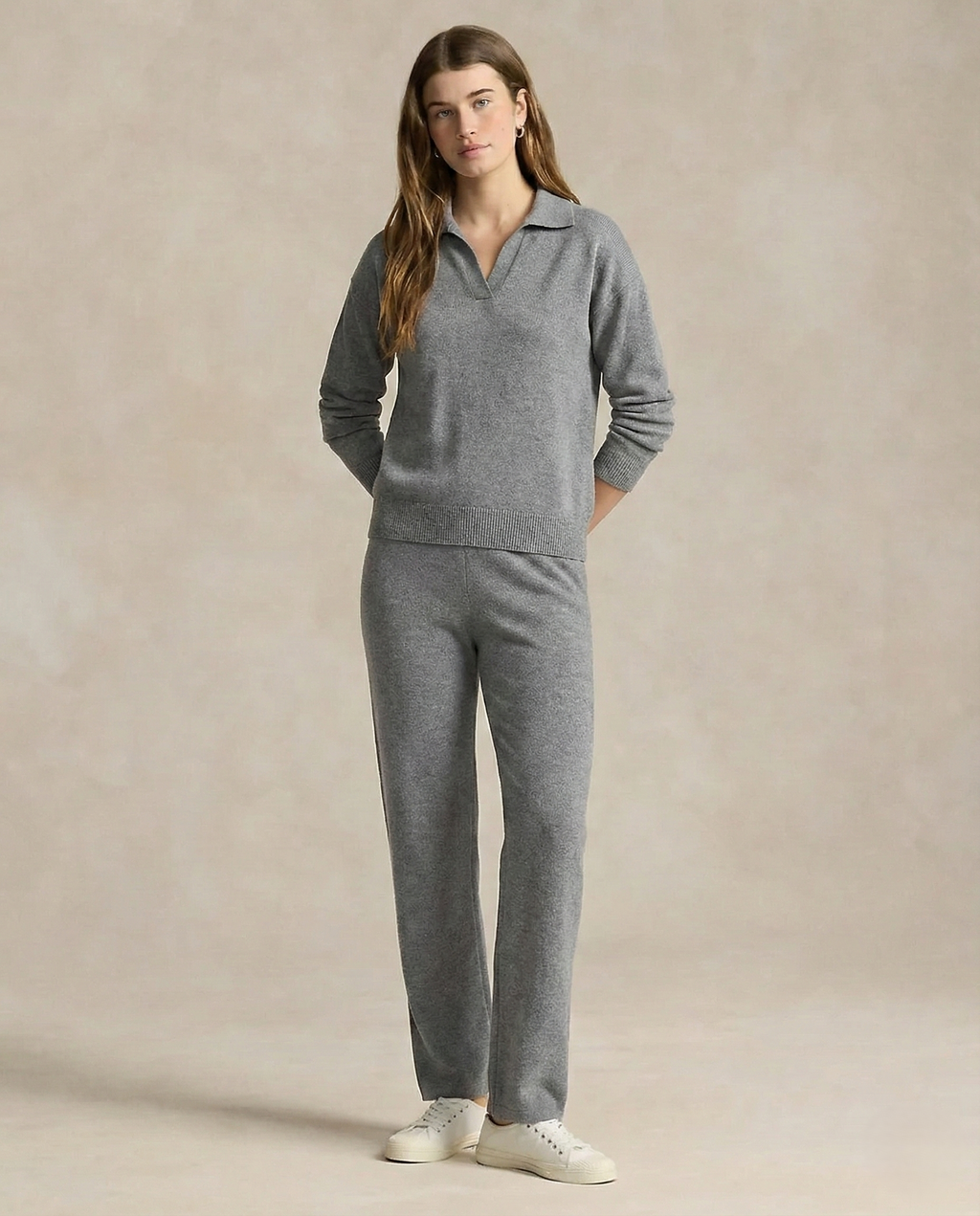 Adeline | Women Polo Collar Knit Sweater and Harem Pants Two Piece Set