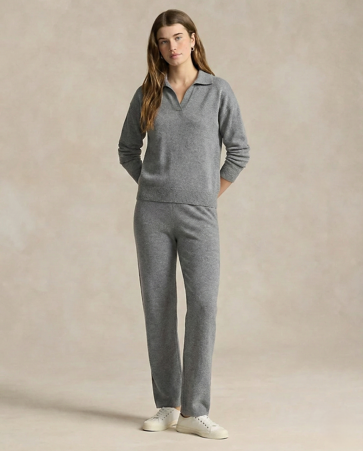 Adeline | Women Polo Collar Knit Sweater and Harem Pants Two Piece Set
