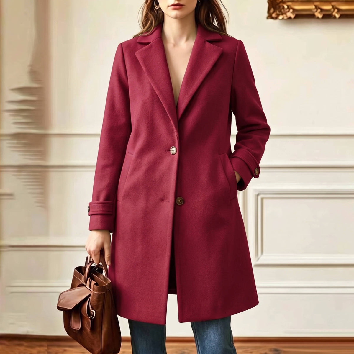 Women's Retro Plaid Coat – Windowpane Check Lapel Collar Winter Coat