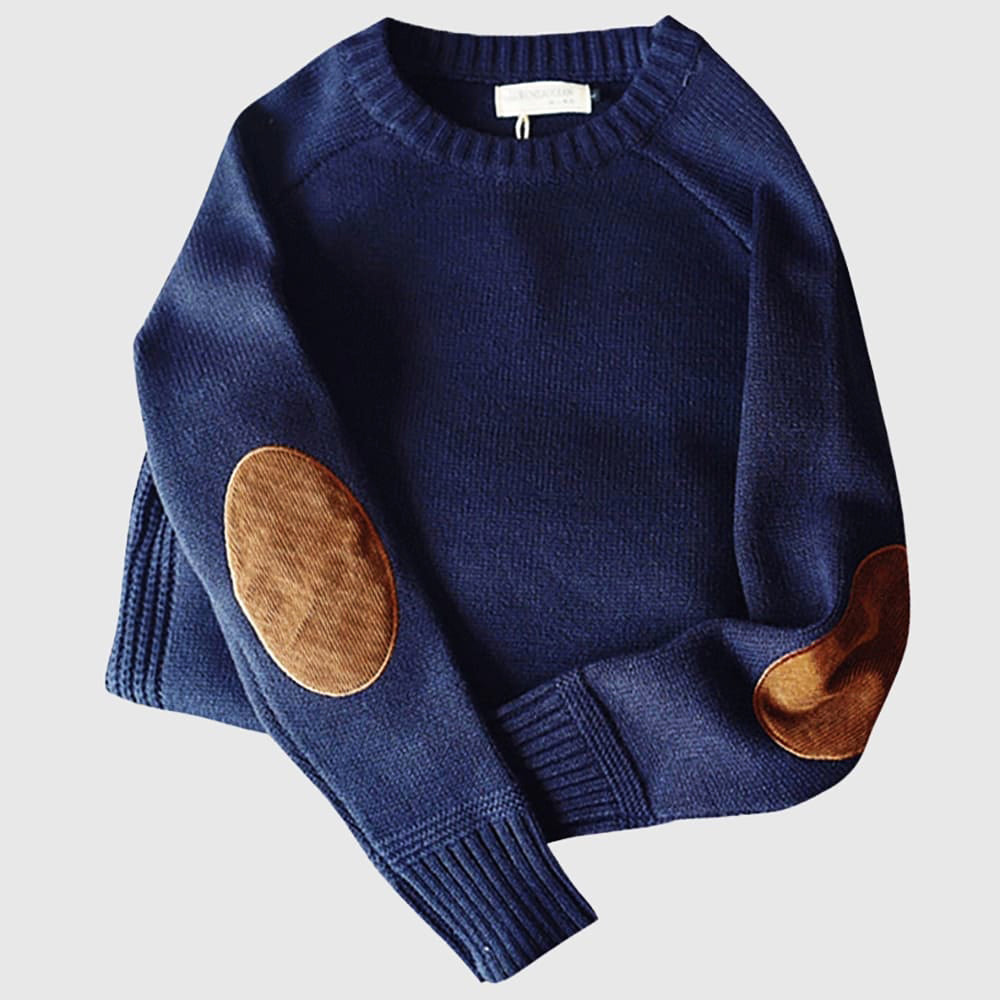 Women's Elbow Patch Crewneck Sweater – Classic Soft Knit Pullover