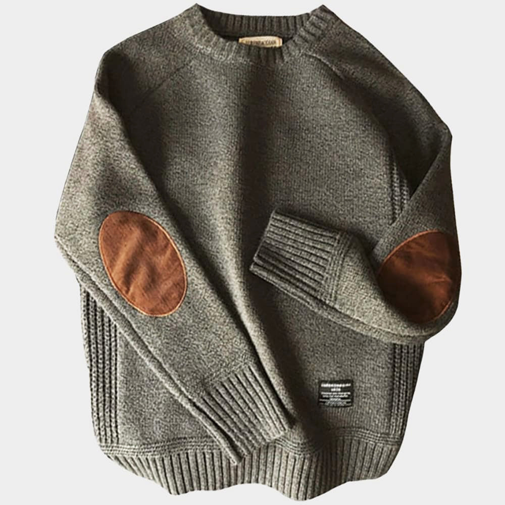 Women's Elbow Patch Crewneck Sweater – Classic Soft Knit Pullover