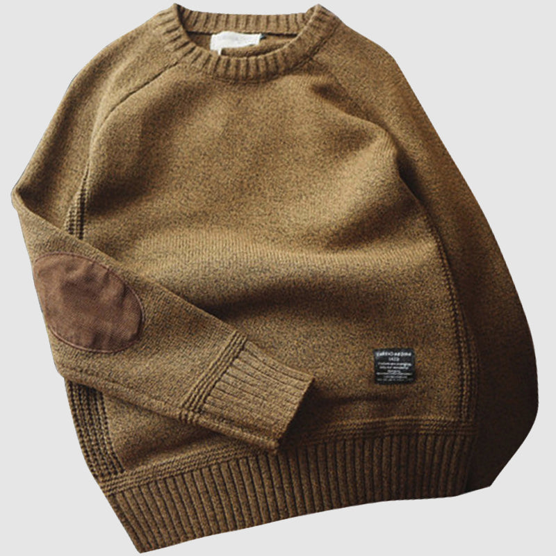 Women's Elbow Patch Crewneck Sweater – Classic Soft Knit Pullover