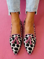 Women's Pointed Toe Tassel Loafers – Pink Animal Print Slip-On Flats