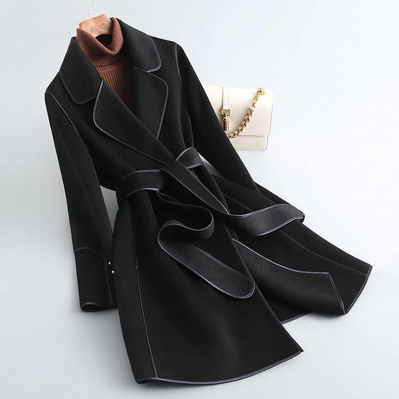 Women's Belted Trench Coat – Soft Brushed Long Coat with Self-Tie Belt