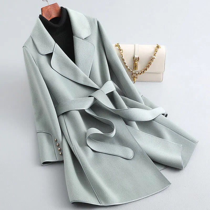Women's Belted Trench Coat – Soft Brushed Long Coat with Self-Tie Belt