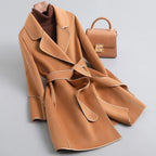 Women's Belted Trench Coat – Soft Brushed Long Coat with Self-Tie Belt