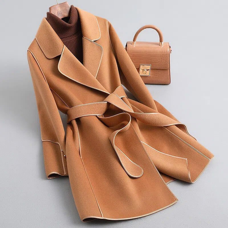 Women's Belted Trench Coat – Soft Brushed Long Coat with Self-Tie Belt