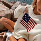 Women's American Flag Knit Sweater – Patriotic Crew Neck Pullover
